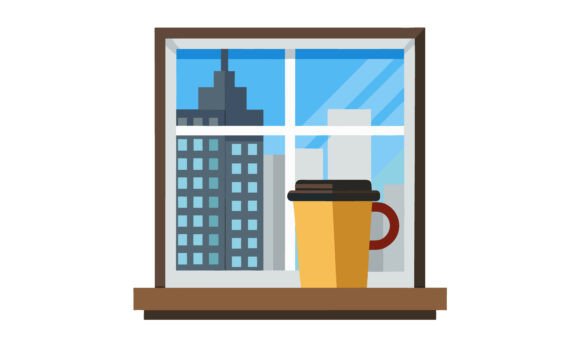 Coffee Mug Near Window Downtown View