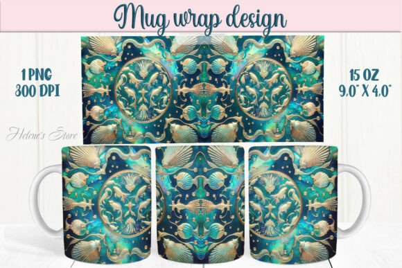 Ocean Gold Patterns Mug Wrap 15oz